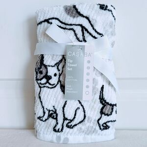 Boston Terrier Frenchie Pug Dog Print Fingertip Towel Set Of Two White Black NWT